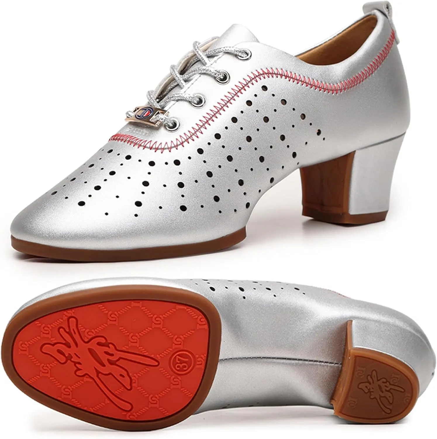 Womens Latin Ballroom Dance Shoes Non-Slip 3.5cm Heel Lace up Modern Dance Sneaker with Split Sole
