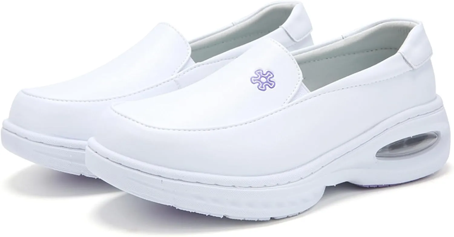 Womens Nursing Shoes Platform Loafers Air Cushion Drop-in Heel Sneakers Lightweight Leather Nurse Shoe