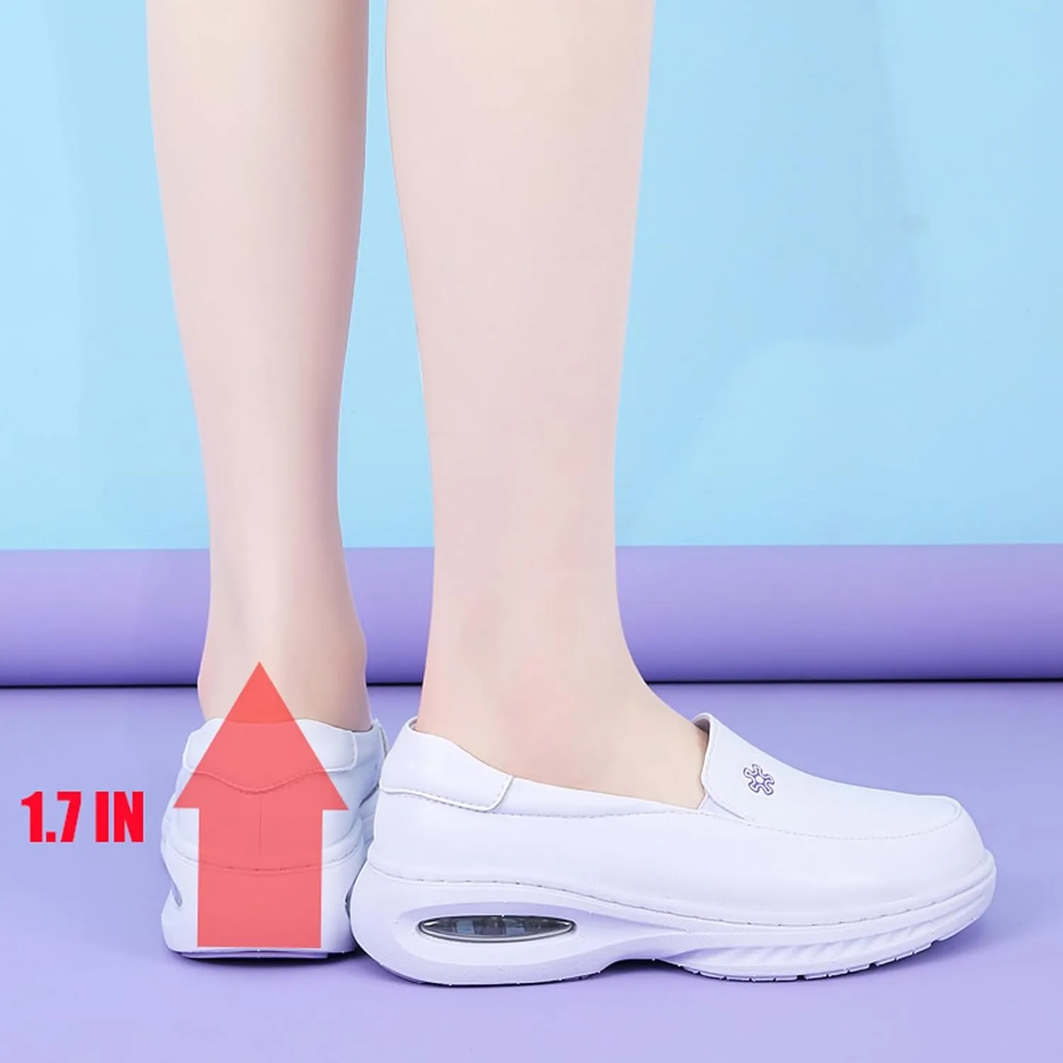 Womens Nursing Shoes Platform Loafers Air Cushion Drop-in Heel Sneakers Lightweight Leather Nurse Shoe