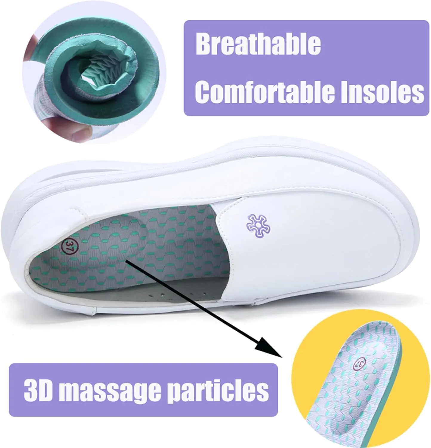 Womens Nursing Shoes Platform Loafers Air Cushion Drop-in Heel Sneakers Lightweight Leather Nurse Shoe