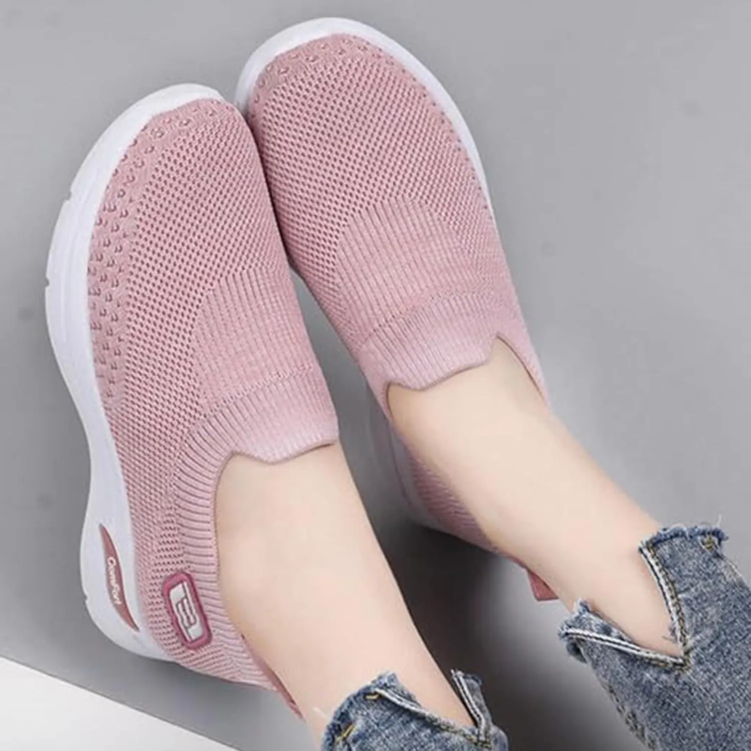 Womens Shoes Free Slip-Ins Relaxed Fit Sport Sneaker Comfortable Soft Sole Slip-On Loafers Tennis Shoes Breathable Fly Woven Mesh Sneakers