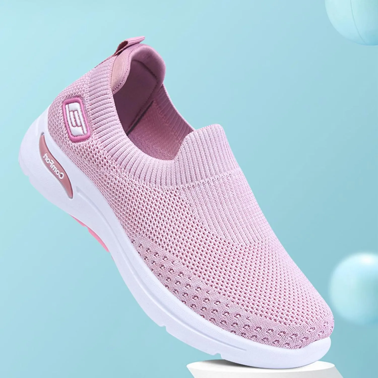 Womens Shoes Free Slip-Ins Relaxed Fit Sport Sneaker Comfortable Soft Sole Slip-On Loafers Tennis Shoes Breathable Fly Woven Mesh Sneakers