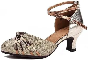 Women's Shoes with Closed Toe Dancing Shoes,Fashion Sequins Widen High Heels Latins Dance Shoes Ballroom Shoes Non Slip Rubber Sandals