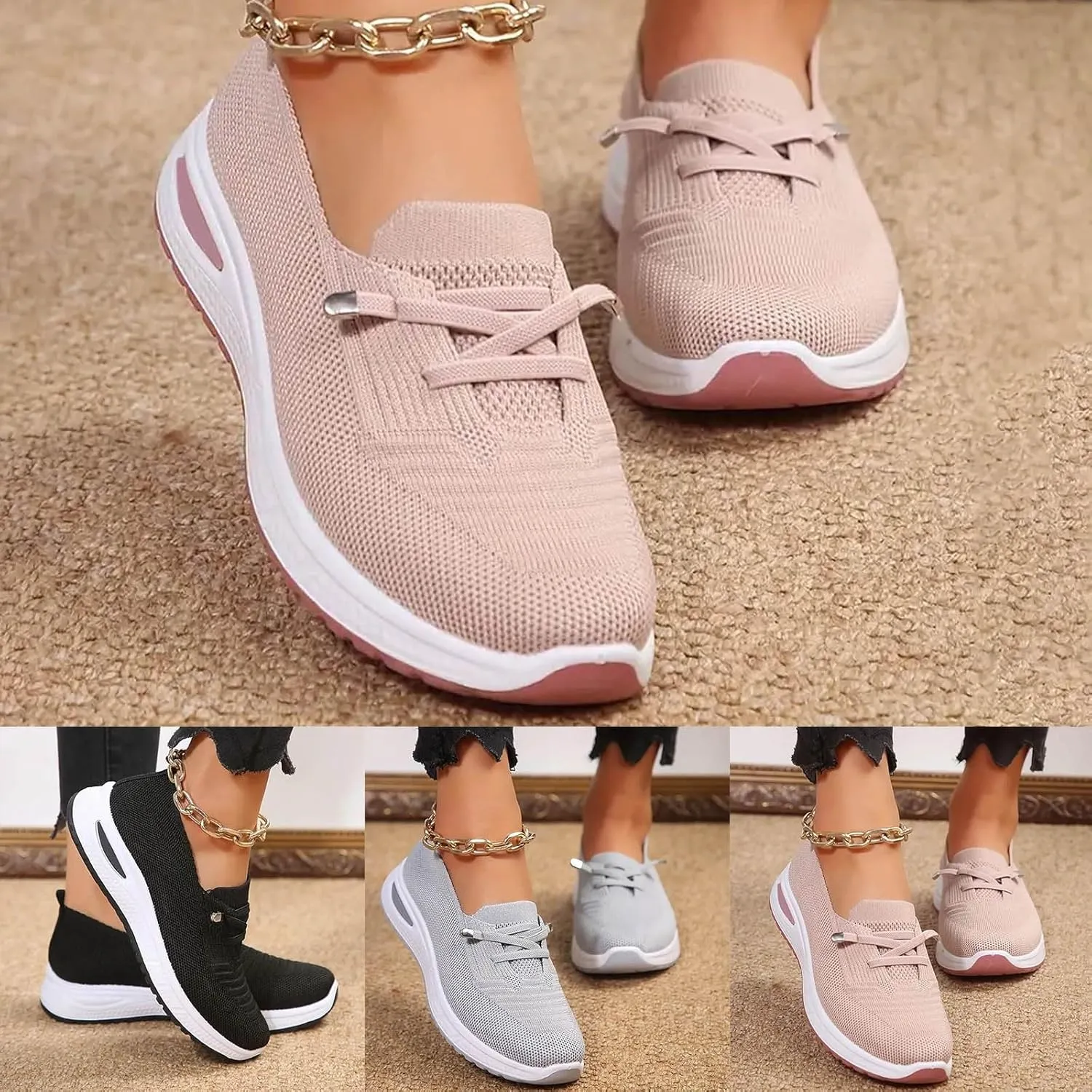 Womens Slip On Tennis Running Shoes Non Slip Fashion Sneakers Mesh Walking Shoes Gym Workout Breathable Work Shoes Comfortable Women's Athletic Shoes Lightweight