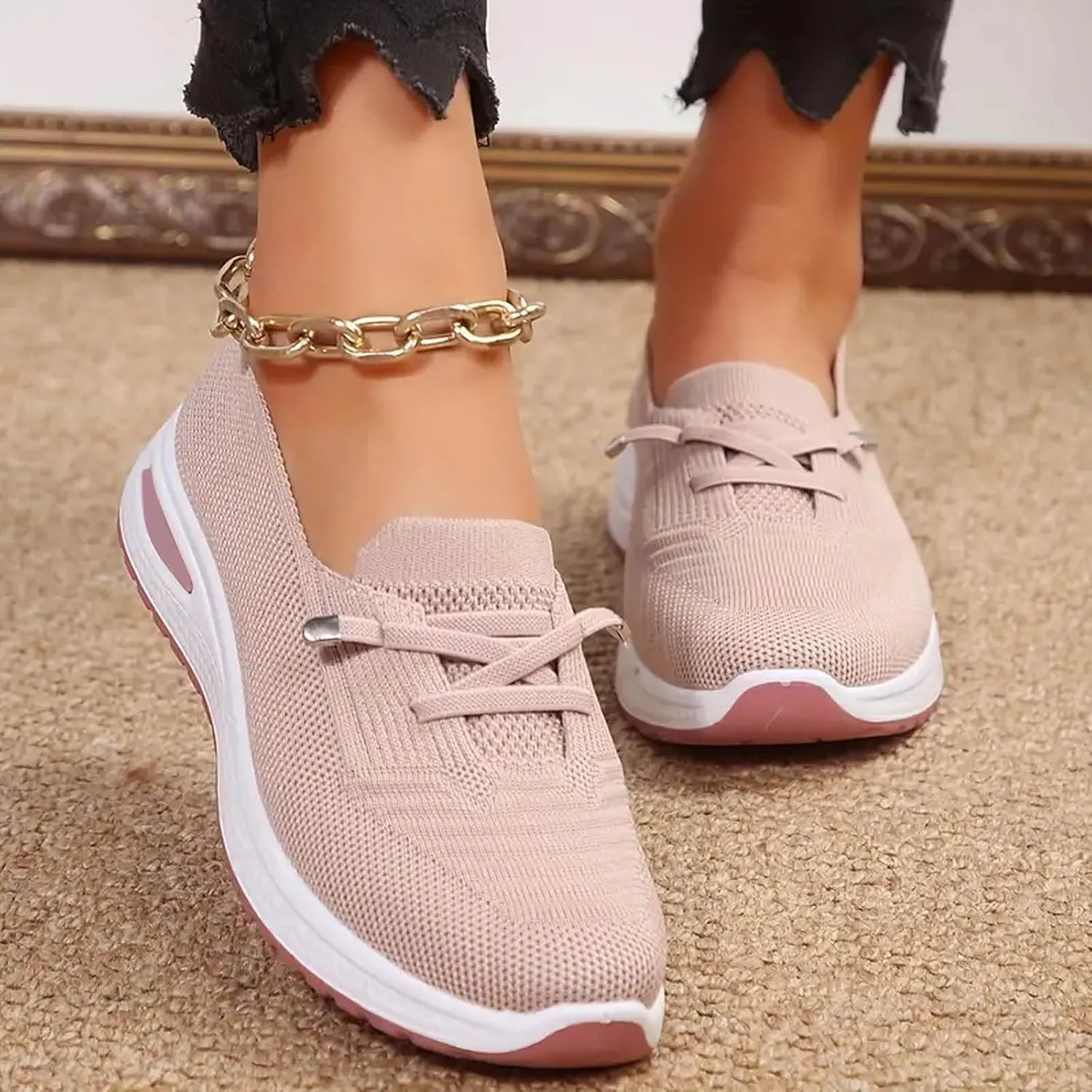 Womens Slip On Tennis Running Shoes Non Slip Fashion Sneakers Mesh Walking Shoes Gym Workout Breathable Work Shoes Comfortable Women's Athletic Shoes Lightweight