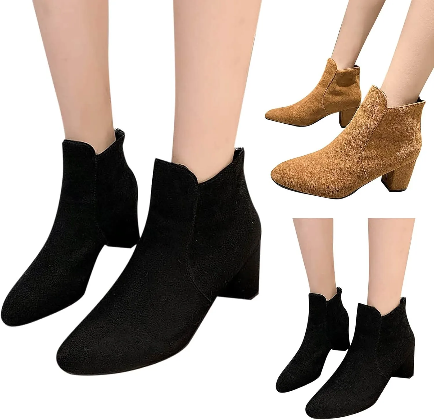 Womens Snow Boots Ankle Women Ankle Booties Womens Cowgirl Boots Square Toe Womens Bootie Low Heel Round Toe Flat Heel Square Toe Slip On Side Zipper