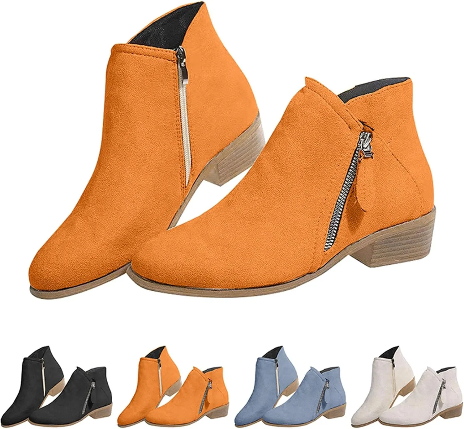 Womens Winter Boots Ankle Brown Booties Women Oxford Boots for Women Ankle Bootie for Women Low Heel Comfy Soft Cover Heel Cut Out Chunky Stacked Heel Slip on