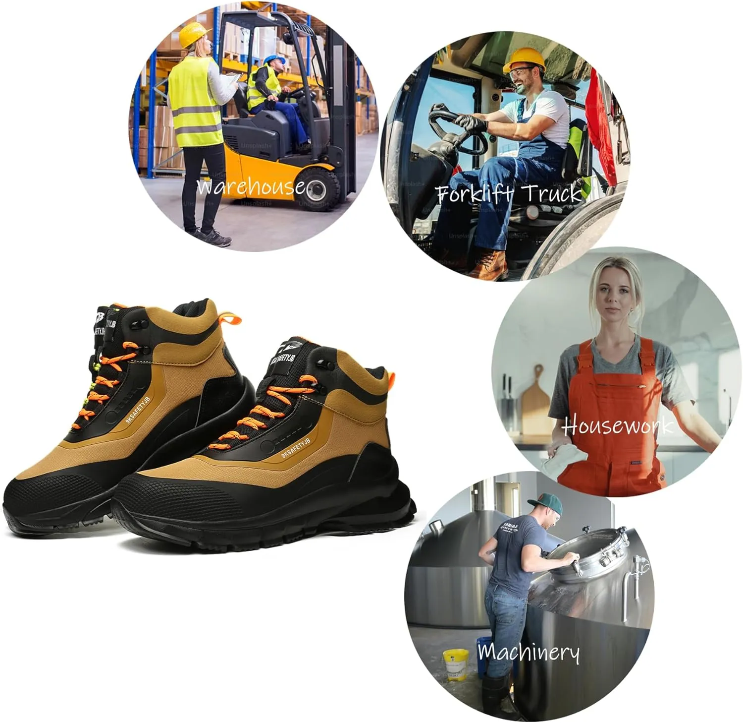 Work Safety Boots for Men and Women High Top Waterproof Lightweight Steel Toe Construction Shoes