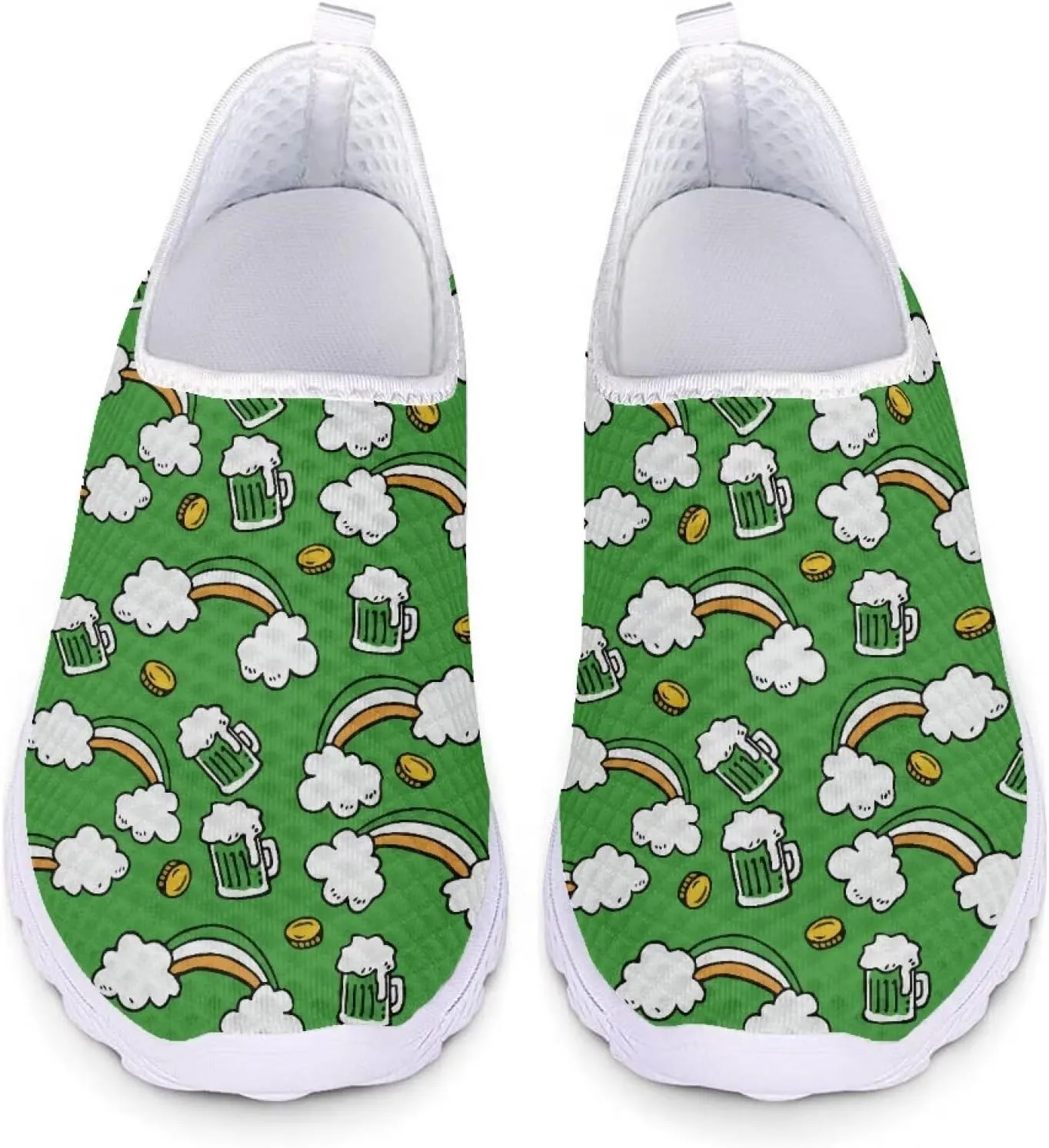 Xpyiqun Womens Green Shoes St Patrick's Day Tennis Sneakers Slip On Shoe Size 5.5-11.5