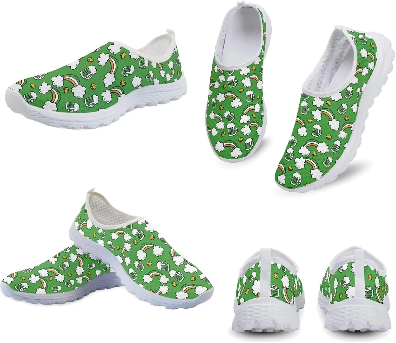 Xpyiqun Womens Green Shoes St Patrick's Day Tennis Sneakers Slip On Shoe Size 5.5-11.5