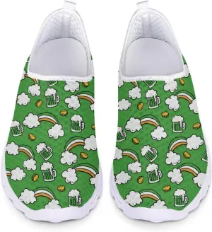 Xpyiqun Womens Green Shoes St Patrick's Day Tennis Sneakers Slip On Shoe Size 5.5-11.5