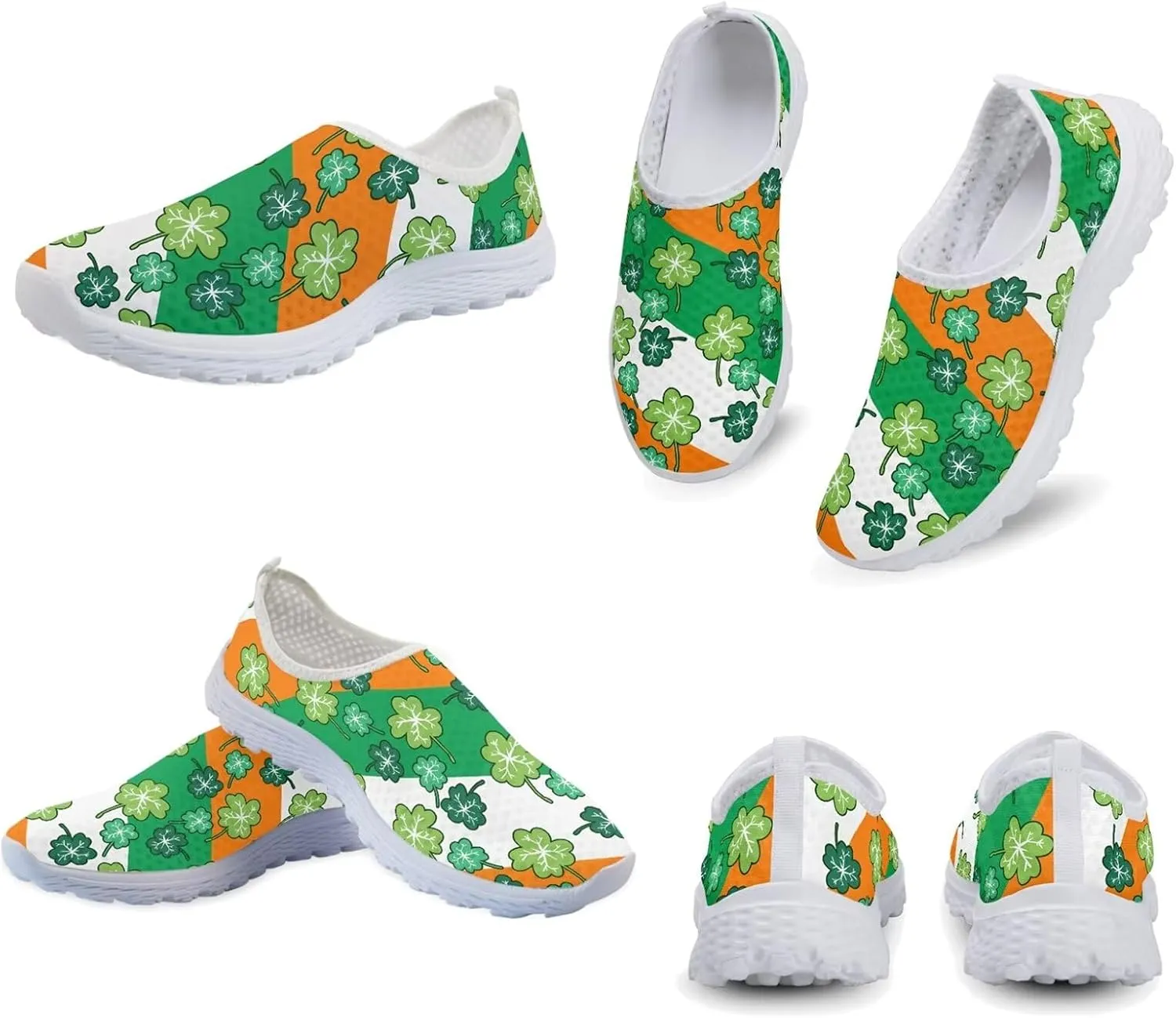 Xpyiqun Womens Green Shoes St Patrick's Day Tennis Sneakers Slip On Shoe Size 5.5-11.5
