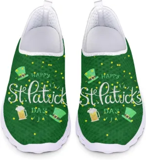 Xpyiqun Womens Green Shoes St Patrick's Day Tennis Sneakers Slip On Shoe Size 5.5-11.5