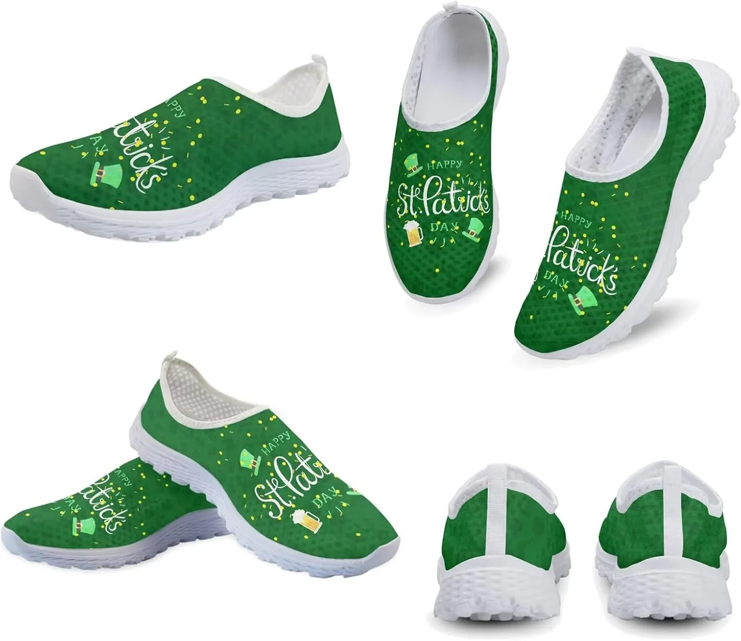 Xpyiqun Womens Green Shoes St Patrick's Day Tennis Sneakers Slip On Shoe Size 5.5-11.5