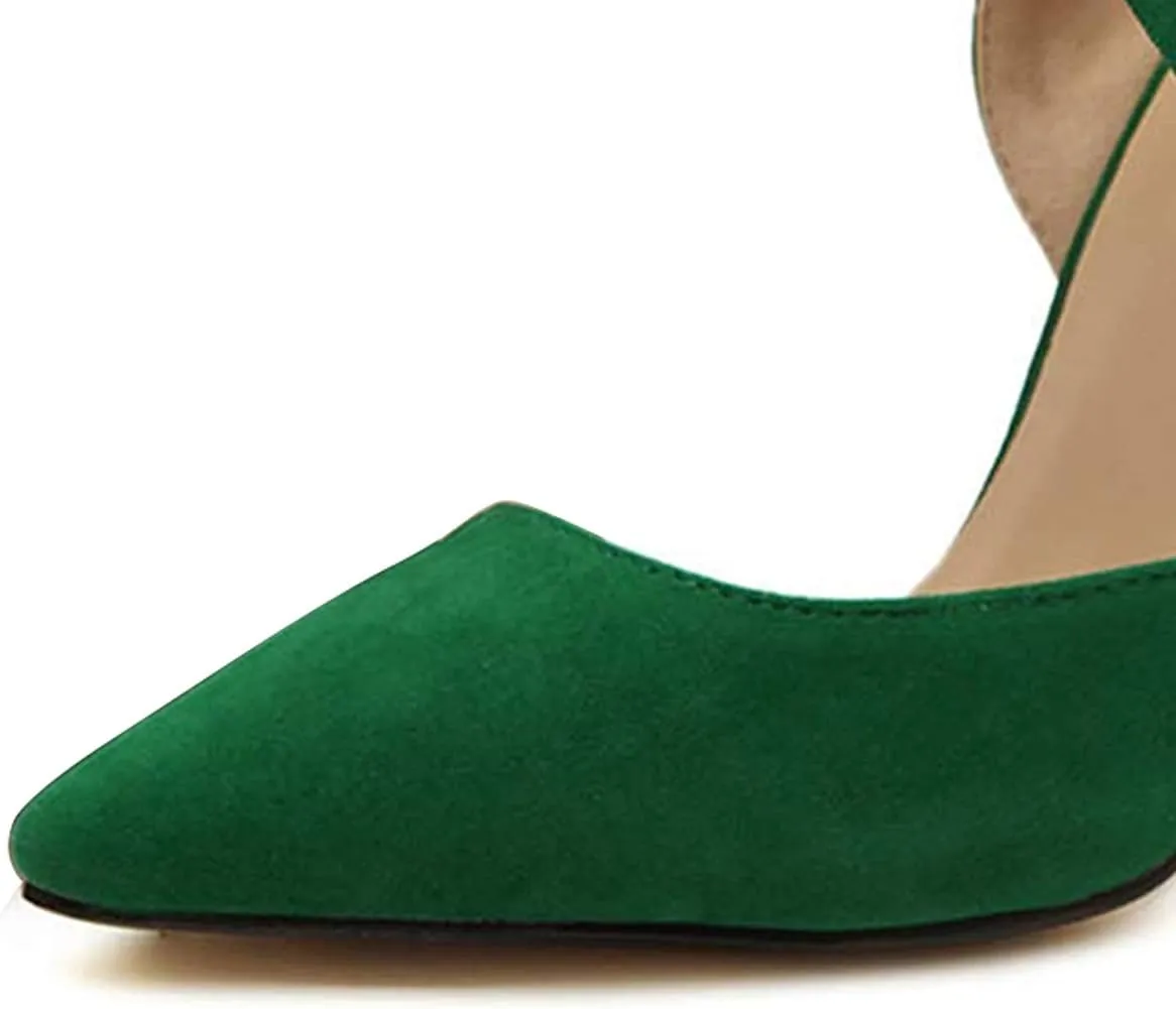 YDN Women D'Orsay Comfy Bows Ankle Strap High Stiletto Heels Closed Point Toe Classic Buckle Up Dance Ballroom Pumps