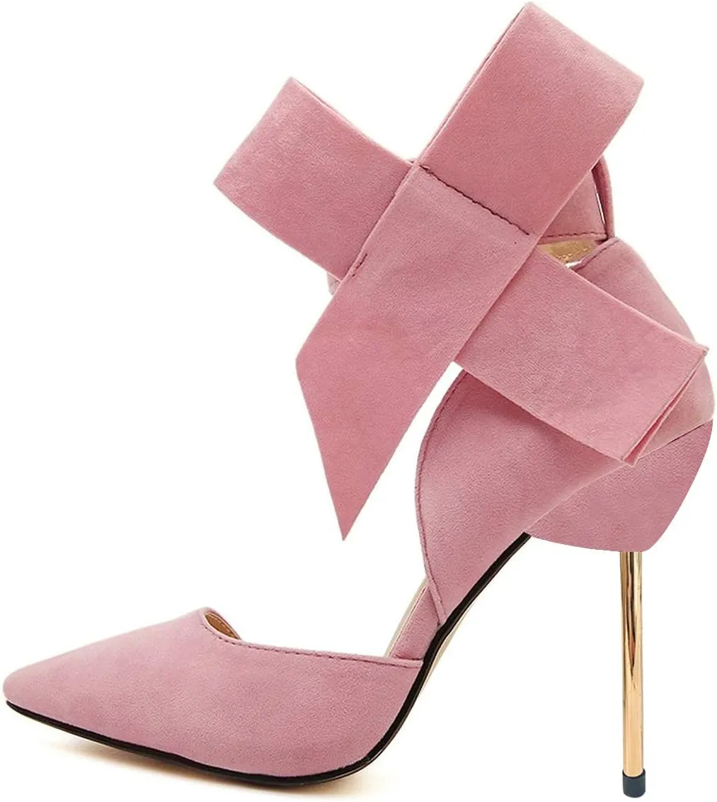 YDN Women D'Orsay Comfy Bows Ankle Strap High Stiletto Heels Closed Point Toe Classic Buckle Up Dance Ballroom Pumps