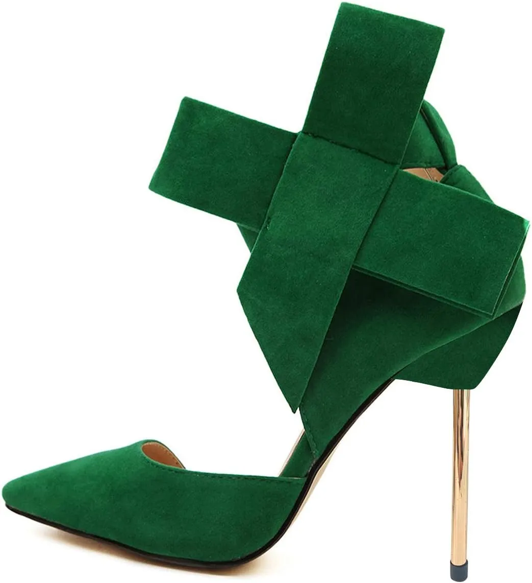 YDN Women D'Orsay Comfy Bows Ankle Strap High Stiletto Heels Closed Point Toe Classic Buckle Up Dance Ballroom Pumps