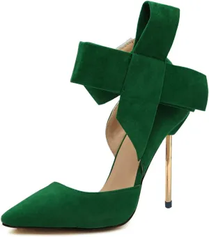 YDN Women D'Orsay Comfy Bows Ankle Strap High Stiletto Heels Closed Point Toe Classic Buckle Up Dance Ballroom Pumps