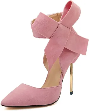 YDN Women D'Orsay Comfy Bows Ankle Strap High Stiletto Heels Closed Point Toe Classic Buckle Up Dance Ballroom Pumps