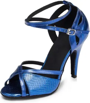 YKXLM Women Ballroom Dance Shoes Latin Salsa Performance Dance Shoes,035-8.5 Nail Heel,Blue,6 US