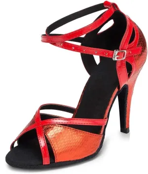 YKXLM Women Ballroom Dance Shoes Latin Salsa Performance Dance Shoes,035-8.5 Nail Heel,Red,6 US