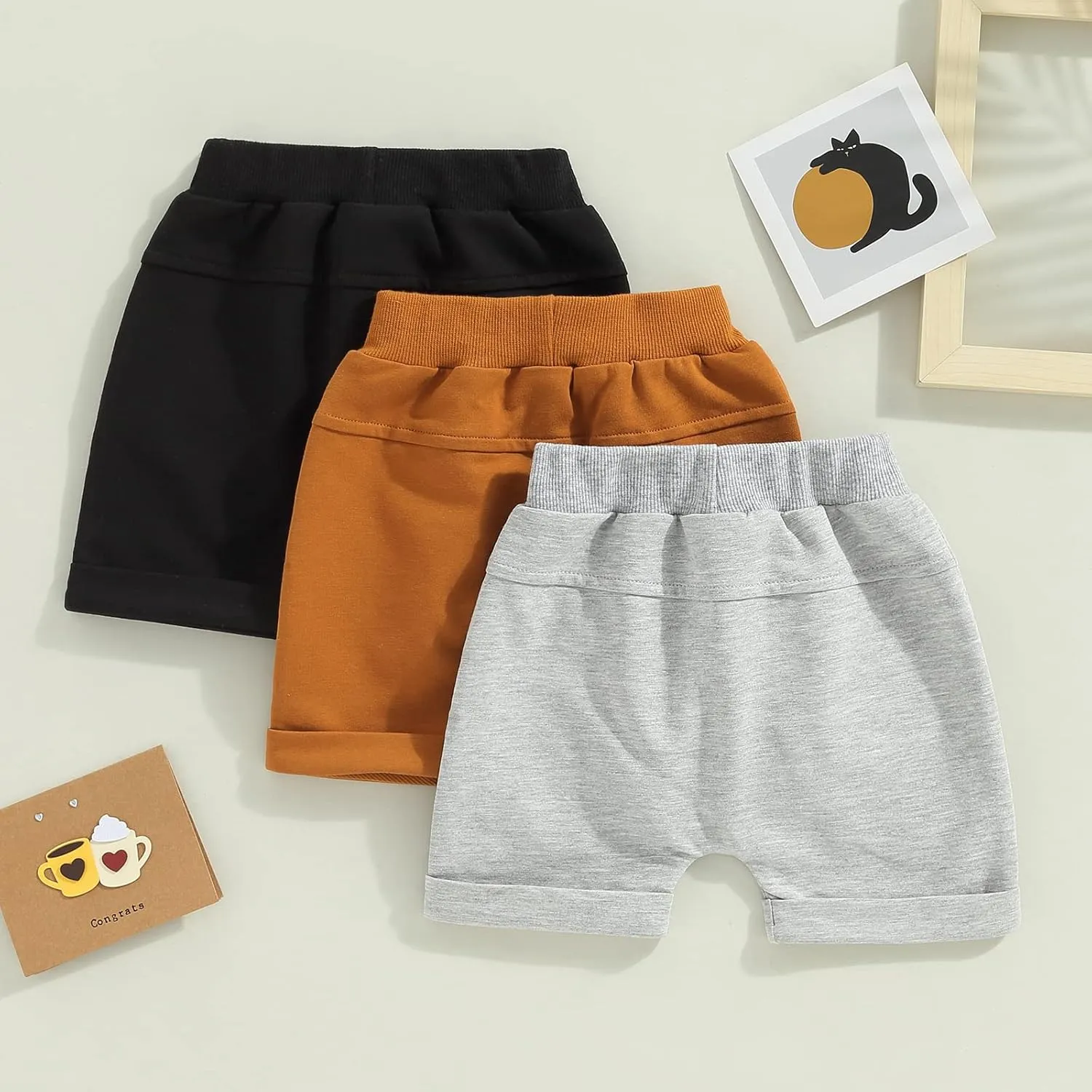 Yoawdats Baby Boys' 3-Pack Pull-on Jogger Shorts Knit Shorts Classic Fit Elastic Waist Toddler Shorts Kids Multipacks Pants