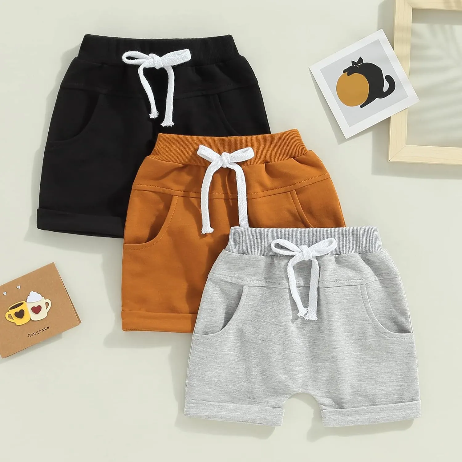 Yoawdats Baby Boys' 3-Pack Pull-on Jogger Shorts Knit Shorts Classic Fit Elastic Waist Toddler Shorts Kids Multipacks Pants