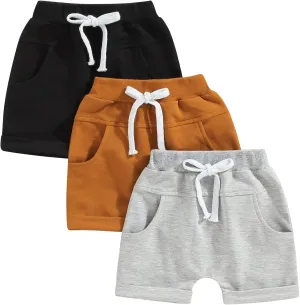 Yoawdats Baby Boys' 3-Pack Pull-on Jogger Shorts Knit Shorts Classic Fit Elastic Waist Toddler Shorts Kids Multipacks Pants